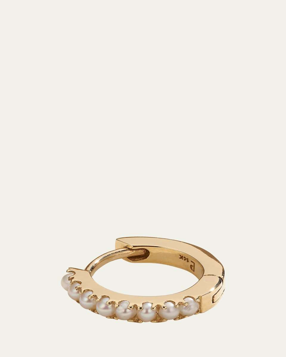 14k Yellow Gold Pearl 8mm Huggie Hoop Earring, Single